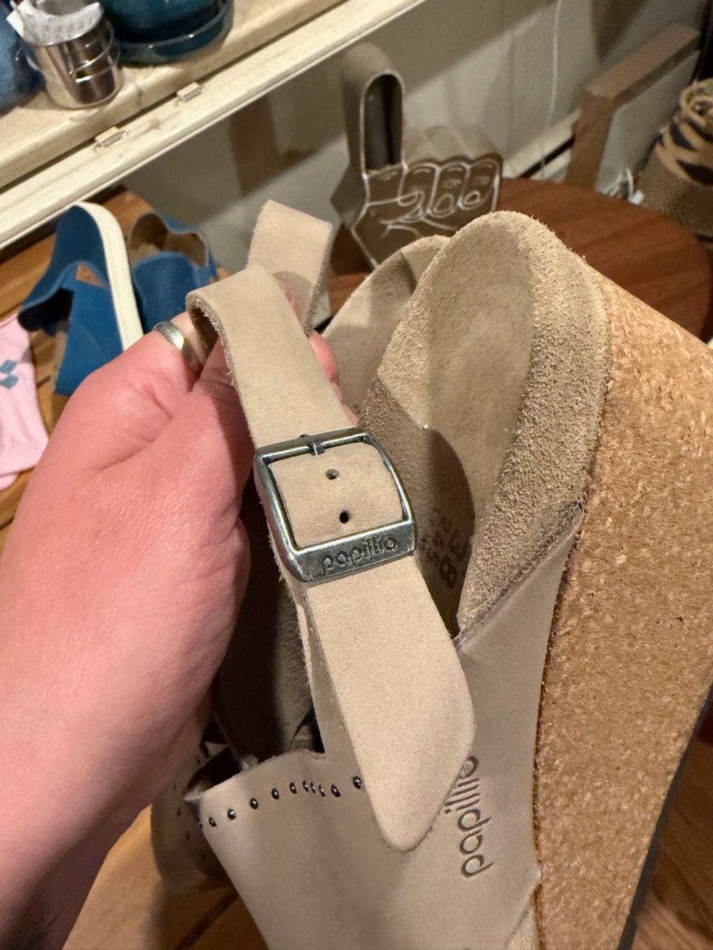 Papillio Taupe Crisscross Studded Buckle Sandals - Picture 5 of 9